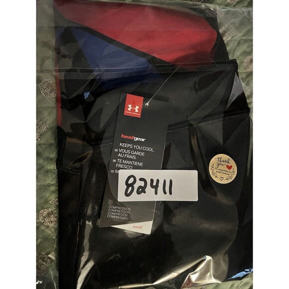 UNDER ARMOUR HEAT GEAR WOMEN'S USA BLACK RED BLUE WORK OUT GYM LEGGINGS S NEW - Picture 12 of 12